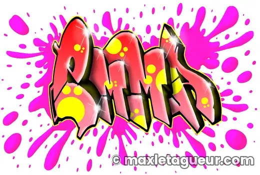 Graffiti prénom Emma rose et rouge – lettrage graffiti – style 4 – Max Le Tagueur