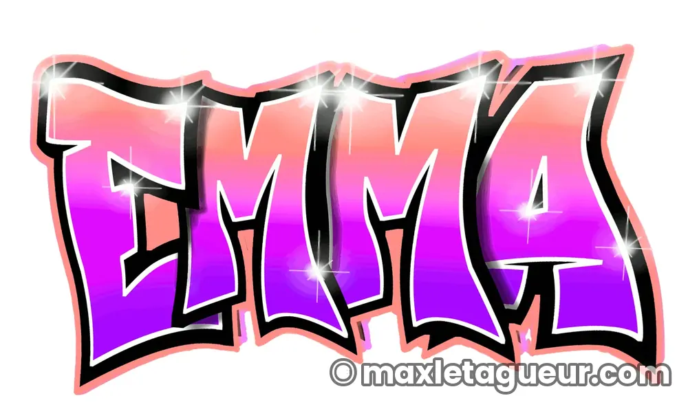 Graffiti prénom Emma rouge et rose – lettrage graffiti – Max Le Tagueur