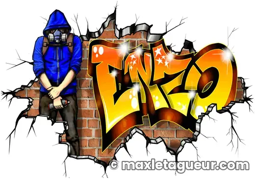 Graffiti prénom Enzo orange et noir – lettrage graffiti – style 3 – Max Le Tagueur