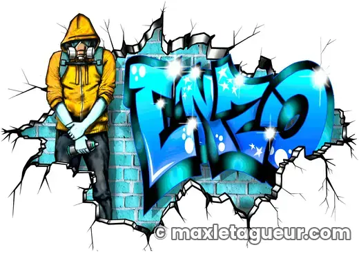 Graffiti prénom Enzo turquoise et noir – lettrage graffiti – style 4 – Max Le Tagueur