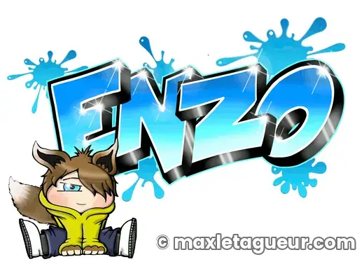 Graffiti prénom Enzo turquoise et bleu – lettrage graffiti – style 5 – Max Le Tagueur