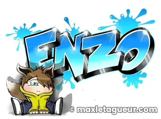 Graffiti prénom Enzo turquoise et gris – lettrage graffiti – style 6 – Max Le Tagueur