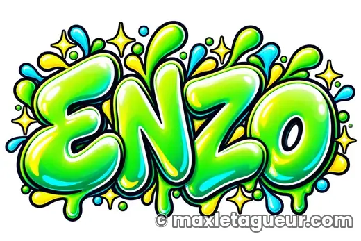 Graffiti prénom Enzo vert et gris – lettrage graffiti – style 12 – Max Le Tagueur – 2026