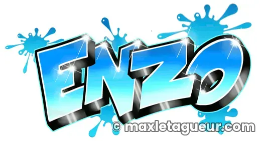 Graffiti prénom Enzo turquoise et bleu – lettrage graffiti – Max Le Tagueur