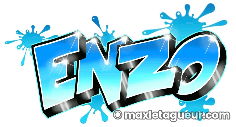 Graffiti prénom Enzo turquoise et bleu – lettrage graffiti – Max Le Tagueur