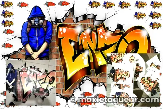 Graffiti prénom Enzo orange et gris – sticker graffiti – style 8 – Max Le Tagueur