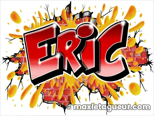 Graffiti prénom Éric rouge et jaune – lettrage graffiti – style 5 – Max Le Tagueur