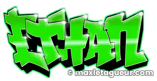 Graffiti prénom Ethan vert et noir – lettrage graffiti – style 5 – Max Le Tagueur – 2021