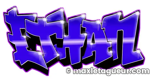 Graffiti prénom Ethan bleu et violet – lettrage graffiti – style 6 – Max Le Tagueur – 2021