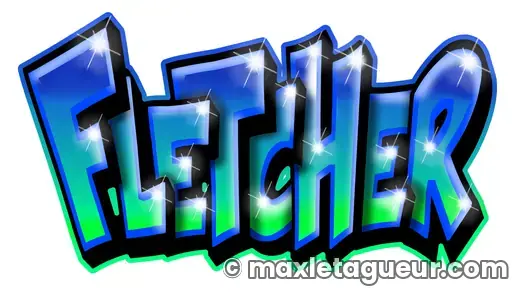 Graffiti prénom Fletcher bleu et noir – lettrage graffiti – style 2 – Max Le Tagueur – 2020