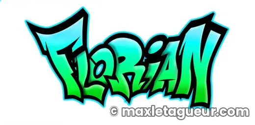 Graffiti prénom Florian turquoise et noir – lettrage graffiti – style 3 – Max Le Tagueur – 2021