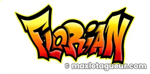 Graffiti prénom Florian jaune et noir – lettrage graffiti – style 5 – Max Le Tagueur – 2021