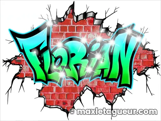 Graffiti prénom Florian rouge et gris – lettrage graffiti – style 6 – Max Le Tagueur