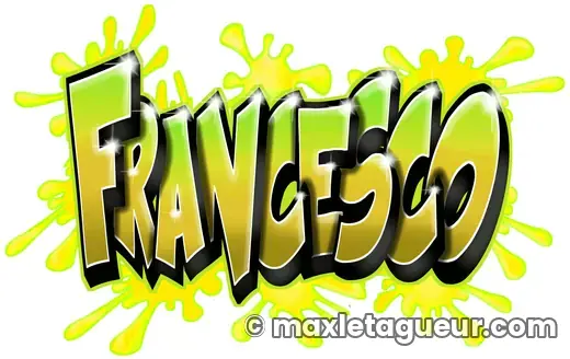 Graffiti prénom Francesco vert et jaune – lettrage graffiti – style 12 – Max Le Tagueur