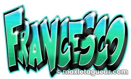 Graffiti prénom Francesco turquoise et vert – lettrage graffiti – style 2 – Max Le Tagueur