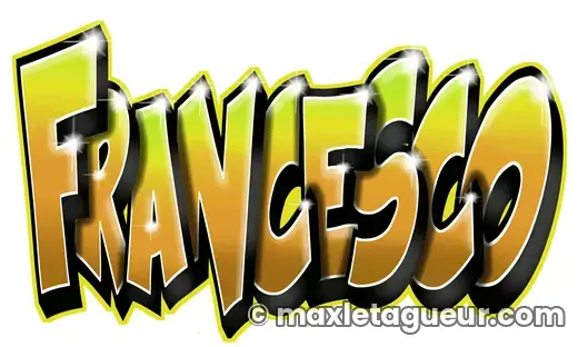 Graffiti prénom Francesco jaune et noir – lettrage graffiti – style 7 – Max Le Tagueur