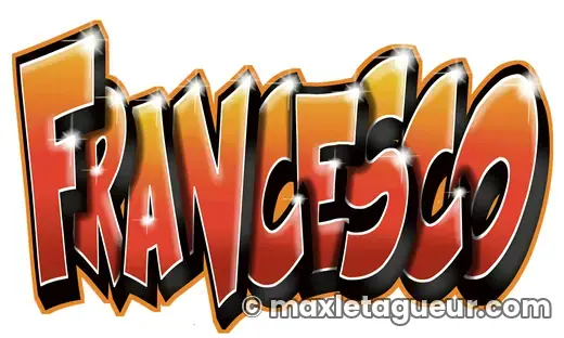 Graffiti prénom Francesco orange et rouge – lettrage graffiti – style 8 – Max Le Tagueur