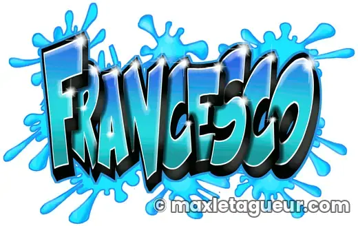 Graffiti prénom Francesco turquoise et bleu – lettrage graffiti – style 9 – Max Le Tagueur