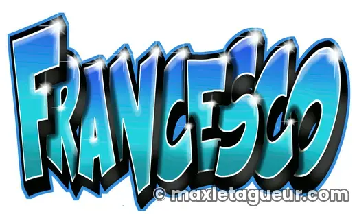 Graffiti prénom Francesco turquoise et bleu – lettrage graffiti – Max Le Tagueur