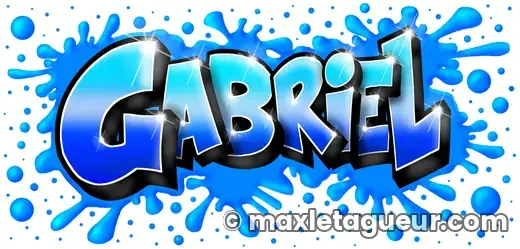 Graffiti prénom Gabriel bleu et turquoise – lettrage graffiti – style 2 – Max Le Tagueur