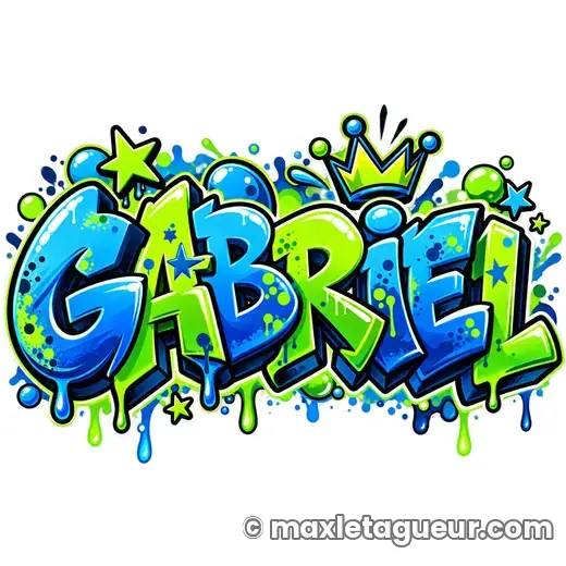 Graffiti prénom Gabriel vert et bleu – lettrage graffiti – style 3 – Max Le Tagueur – 2026