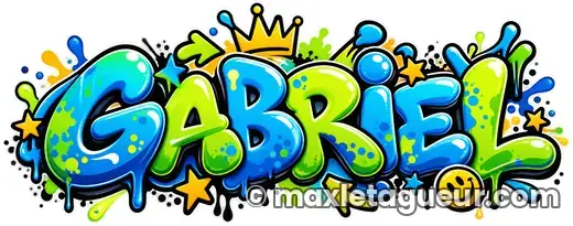 Graffiti prénom Gabriel vert et turquoise – lettrage graffiti – style 4 – Max Le Tagueur – 2026