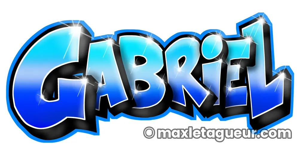 Graffiti prénom Gabriel bleu et turquoise – lettrage graffiti – Max Le Tagueur