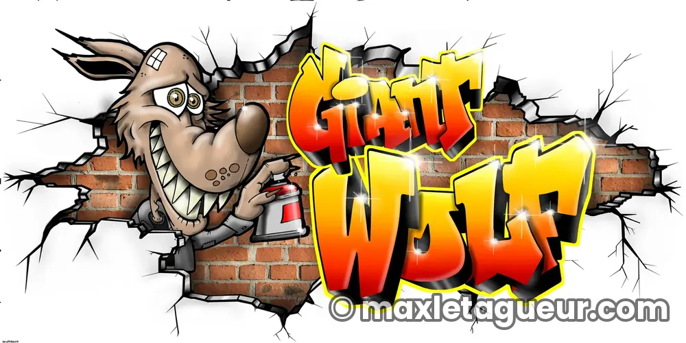 Graffiti Giant orange et jaune – graffiti personnalisé en situation – Max Le Tagueur