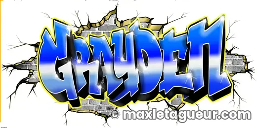 Graffiti prénom Grayden bleu et gris – lettrage graffiti – Max Le Tagueur