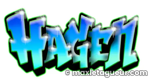 Graffiti prénom Hagen turquoise et bleu – lettrage graffiti – style 2 – Max Le Tagueur – 2020