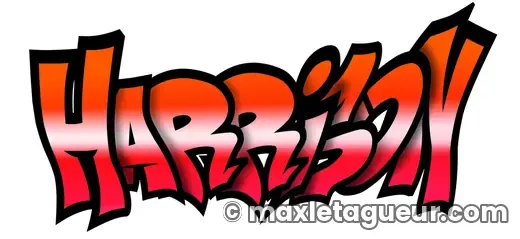 Graffiti prénom Harrison rouge et noir – lettrage graffiti – style 2 – Max Le Tagueur – 2021