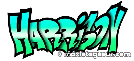 Graffiti prénom Harrison noir et vert – lettrage graffiti – style 3 – Max Le Tagueur – 2021