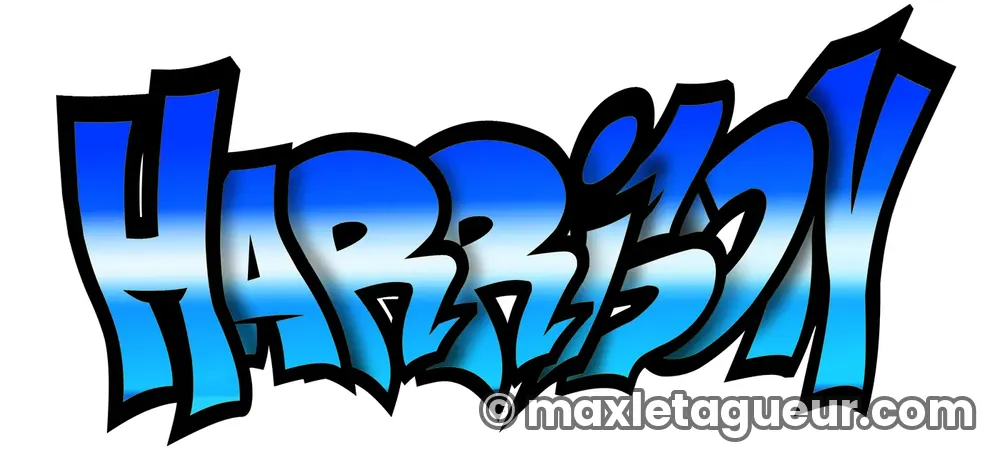 Graffiti prénom Harrison bleu et noir – lettrage graffiti – Max Le Tagueur – 2021