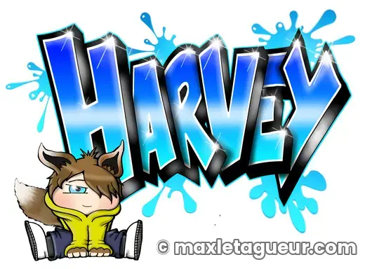 Graffiti prénom Harvey turquoise et bleu – lettrage graffiti – Max Le Tagueur