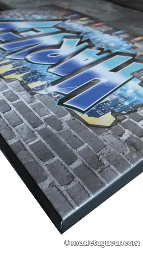Graffiti prénom Harvey gris et bleu – tableau graffiti sur toile – style 7 – Max Le Tagueur