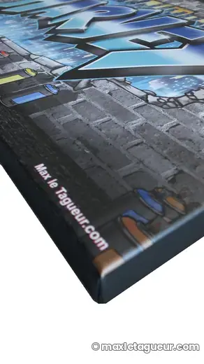 Graffiti prénom Harvey gris et bleu – tableau graffiti sur toile – style 5 – Max Le Tagueur