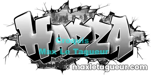 Graffiti blaze Hazza gris et noir – graffiti personnalisé en situation – style 4 – Max Le Tagueur