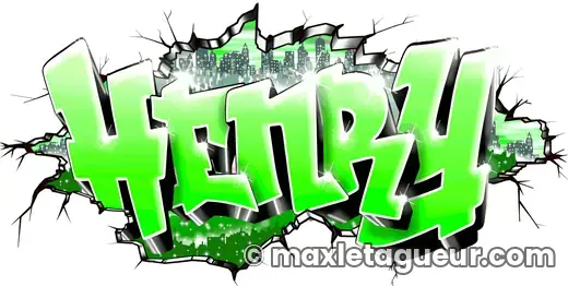 Graffiti prénom Henry vert et gris – lettrage graffiti – style 2 – Max Le Tagueur – 2018