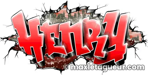 Graffiti prénom Henry rouge et gris – lettrage graffiti – style 3 – Max Le Tagueur – 2018