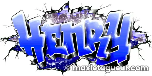 Graffiti prénom Henry bleu et gris – lettrage graffiti – Max Le Tagueur – 2018