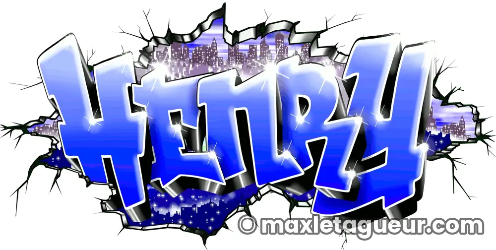 Graffiti prénom Henry bleu et gris – lettrage graffiti – Max Le Tagueur – 2018