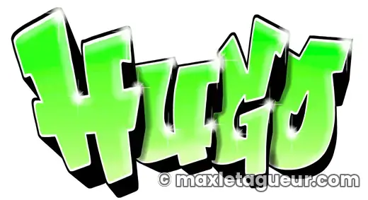 Graffiti prénom Hugo vert et noir – lettrage graffiti – style 9 – Max Le Tagueur