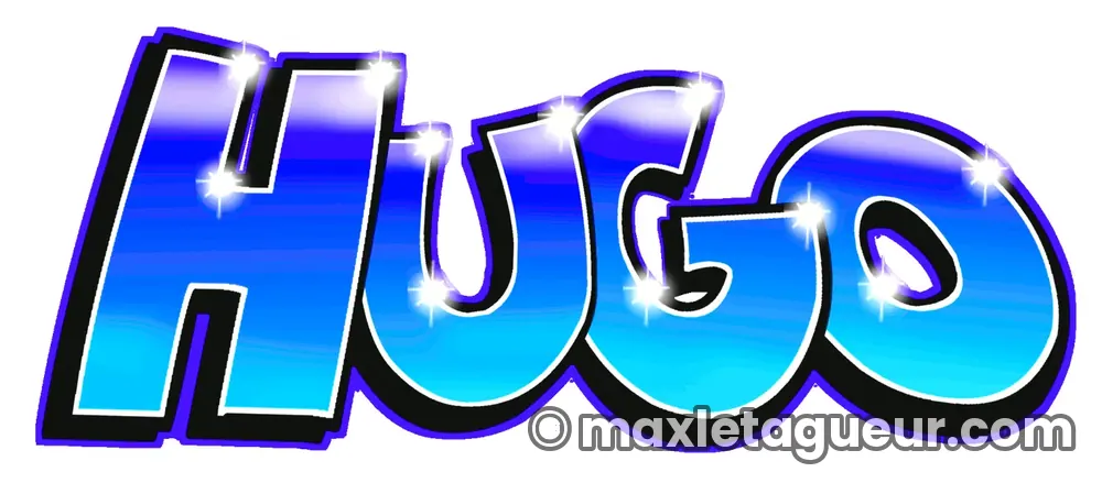 Graffiti prénom Hugo bleu et turquoise – lettrage graffiti – Max Le Tagueur