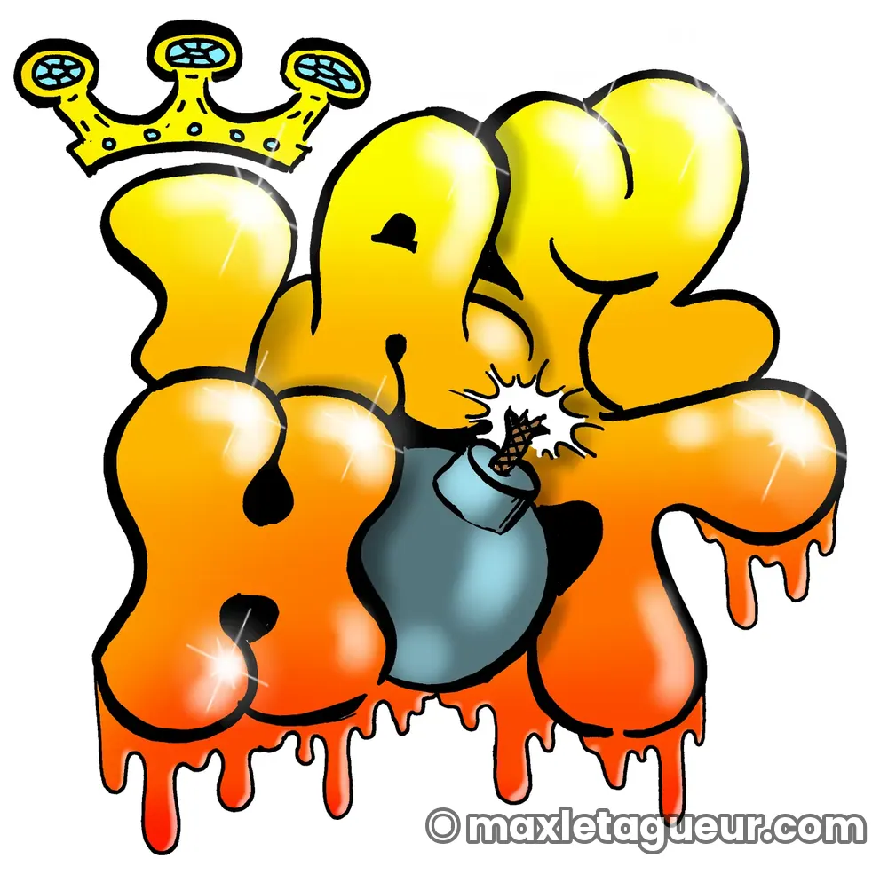 Graffiti blaze I Am Hot jaune et orange – lettrage graffiti – Max Le Tagueur – 2019