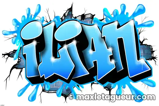 Graffiti prénom Ilian turquoise et bleu – lettrage graffiti – Max Le Tagueur – 2019