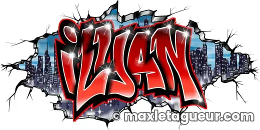 Graffiti prénom Ilyan rouge et gris – lettrage graffiti – Max Le Tagueur