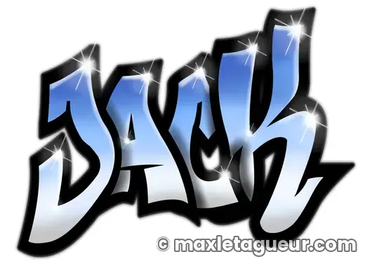 Graffiti prénom Jack bleu et noir – lettrage graffiti – style 12 – Max Le Tagueur