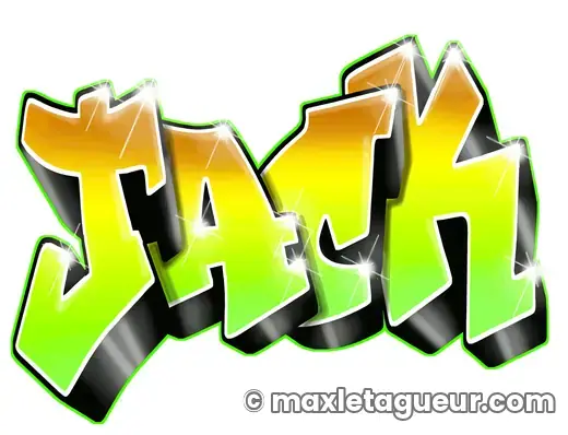 Graffiti prénom Jack vert et jaune – lettrage graffiti – style 4 – Max Le Tagueur – 2018