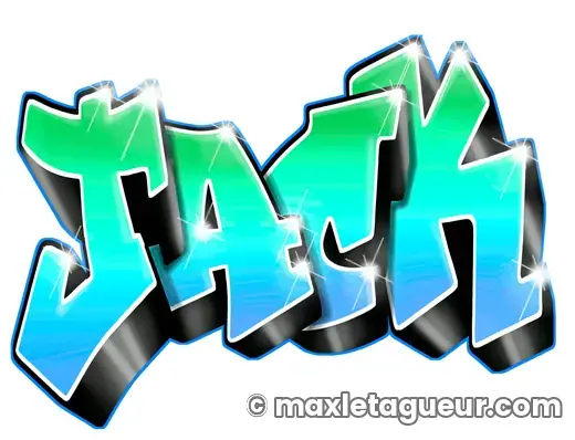 Graffiti prénom Jack turquoise et gris – lettrage graffiti – style 5 – Max Le Tagueur – 2018