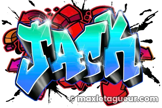 Graffiti prénom Jack turquoise et bleu – lettrage graffiti – style 7 – Max Le Tagueur